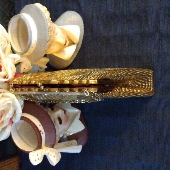 Vintage,Whiting&Davis # 2981,Gold Metallic Evening Bag with Mother of Pearl top. - Picture 7 of 16